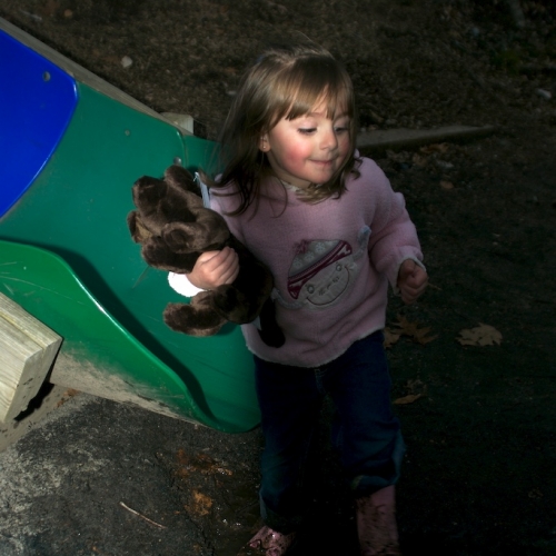 Isa after the slide with her new doggie