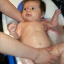 Sara takes a bath
