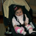 Sara in her newly reconfigured chair stroller