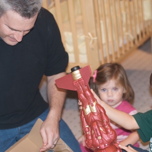 The cousins set up a new toy