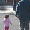 Julia and Daddy walk in the Parking Lot