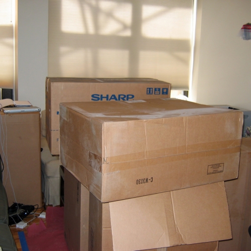 The microwave is still stacked up waiting installation