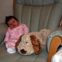 Sara with her doggie, an unusual mix