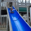 Isa makes her way down the slide